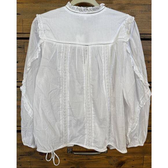 AE77 American Eagle Blouse Women's Sz L White Boho Peasant Tie Neck Eyelet NWT - Picture 2 of 6